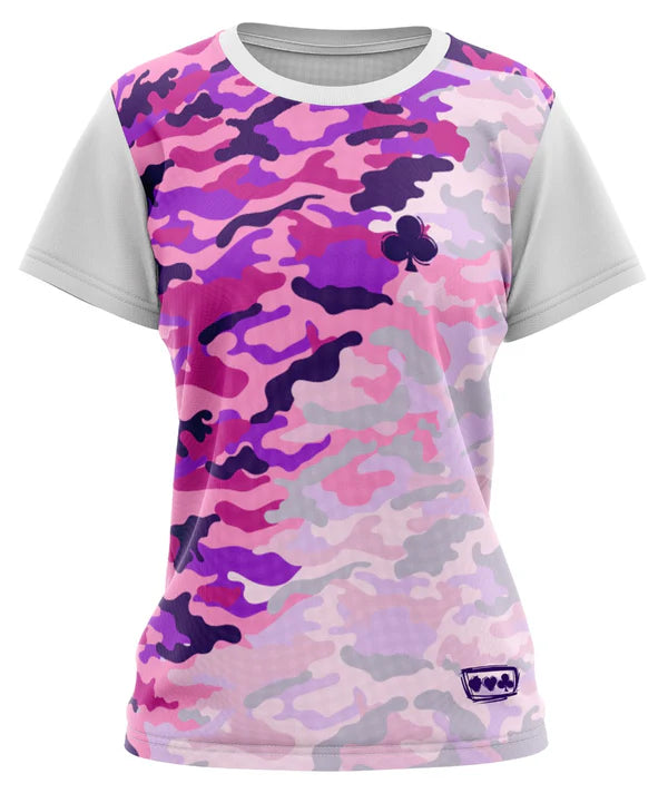 3 Lucky Aces GIRL Camo Purple and Pink Top